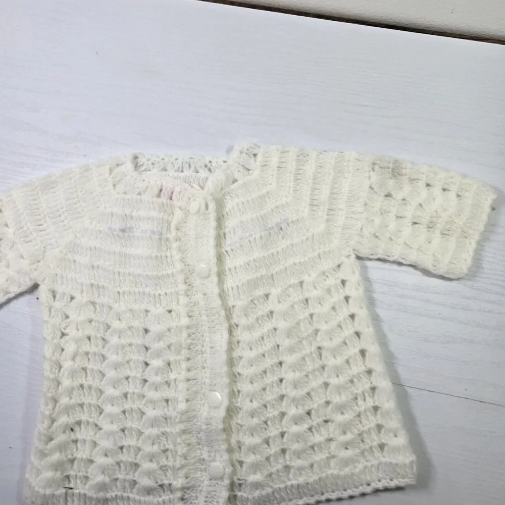 Vintage Clo Knit White Cardigan Baby Sweater Unisex Soft Knitted